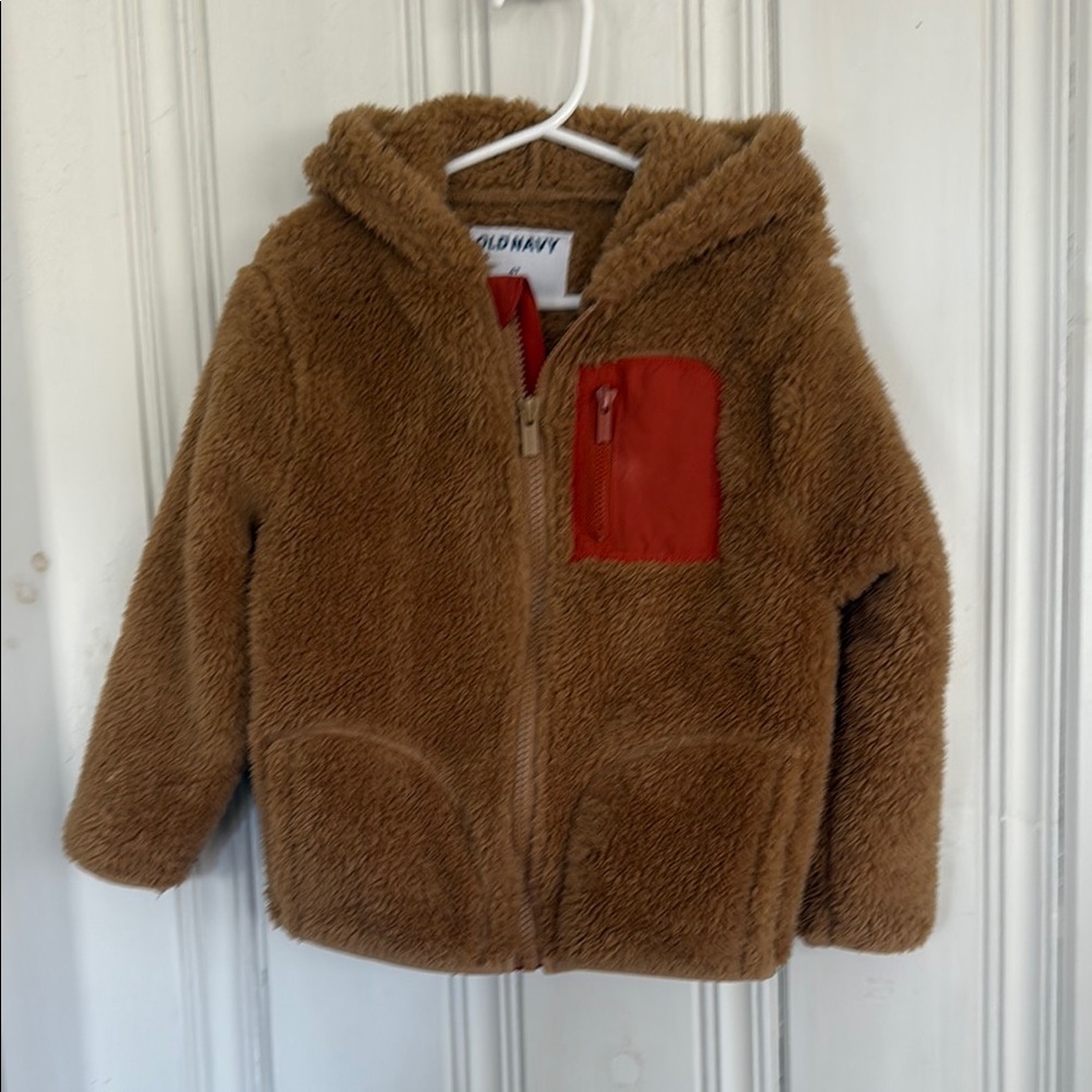 Old Navy Kids Brown Fleece Jacket with Red Pocket